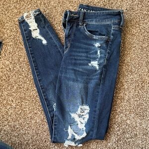 American Eagle Outfitters Women's Ripped Dark Blue Skinny Jeans
